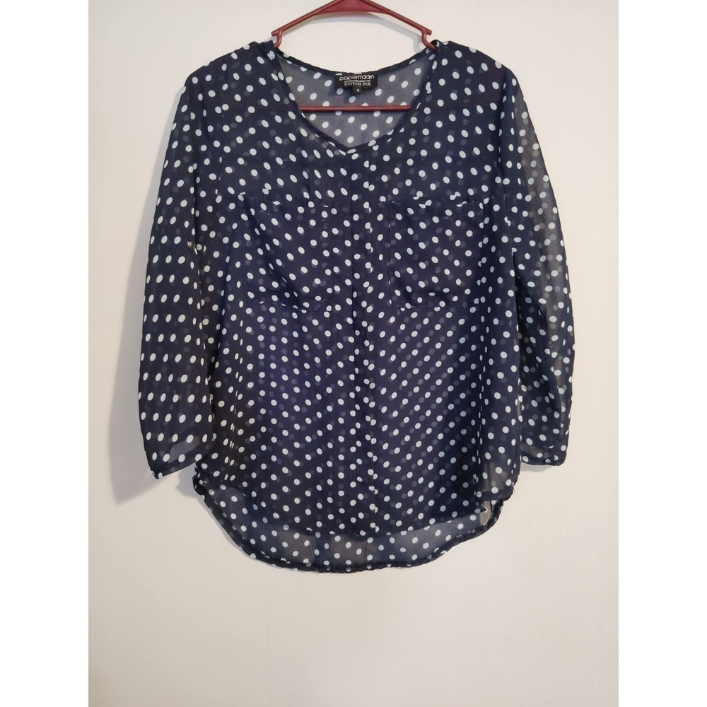 Papermoon Women's Navy Polka Dot Sheer Blouse Size Small